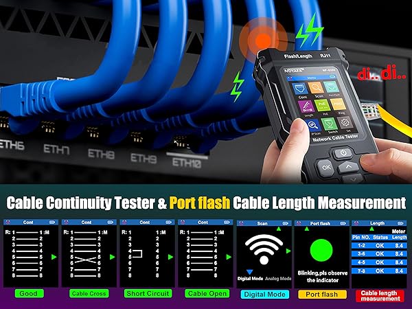 NOYAFA NF-8506 Network Cable Tester with IP Scanne Network Rate Test,/NCV POE/Ping/TDR CAT5 CAT6