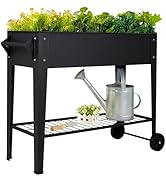LEETOLLA Elevate 32" Tall Raised Garden Bed Outdoor with Wheels &amp; Shelf for Mobility, 400LBS Capa...