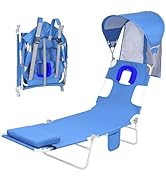 Backpack Beach Tanning Chair with Canopy Sun Shade &amp; Face Hole, 6 Position Folding Lounge Sun Cha...