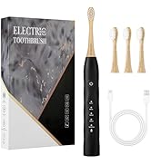 GUFICLE Bamboo Electric Toothbrush?Rechargeable Electric Toothbrush with 4 No Taxic Bamboo Heads,...