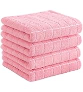 Homaxy 100% Cotton Terry Kitchen Towels(Pink, 13 x 28 inches), Checkered Designed, Soft and Super...