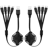 Multi Charging Cable 3FT 2Pack 4 in 1 Retractable Multiple Charger Cord USB Cable Adapter with Du...