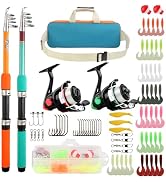 Fishing Rod Reel Combo Telescopic Fishing Pole Spinning Reel with Baits Hooks Storage Bag Compact...