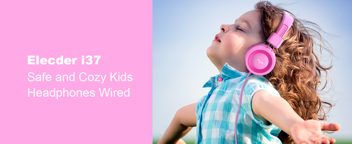 Pink kids headphones for girls boys travel