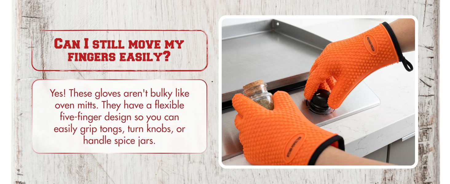 KITCHEN PERFECTION Silicone Oven &amp;amp; Griddle Gloves -Extreme Heat Resistant BBQ