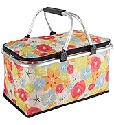 KEFOMOL Insulated Picnic Basket,Collapsible Cooler Bag,32L Grocery Basket with Lid,2 Sturdy Handl...