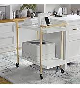 Martha Stewart Liam 2-Tier Mobile Office Storage and Printer Cart in White with Polished Brass Frame