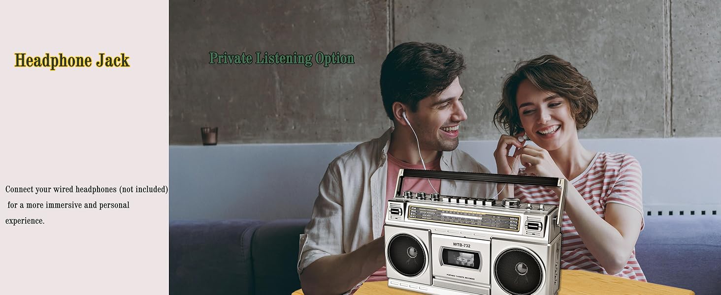 Vintage Classic 80s Style Boombox old school cassette player recorder with headphone