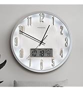 Wall Clock, 14" Voice-Controlled Night Light Analog, Non-Ticking Silent Battery-Operated with LCD...