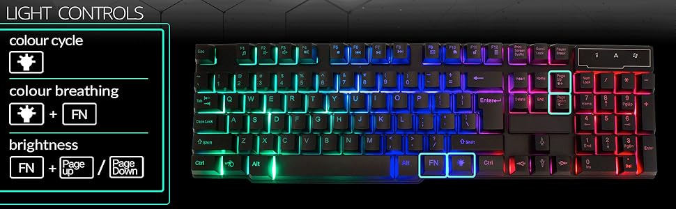 Orzly RX250 LED Backlit gaming keyboard for PC Desktop PS5 PS4 PlayStation Xbox Series One 