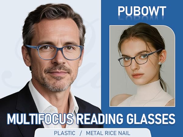 PUBOWT 2-Pack Progressive Multifocus Reading Glasses for Men Women Blue Light Readers