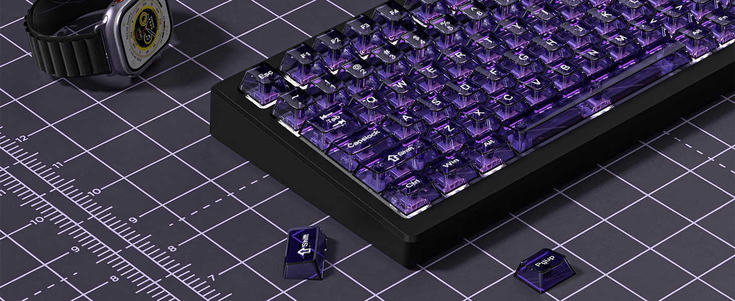 Purple Clear Keyboard keycaps,Transparent keycaps 60% 75% Ceramic Jelly Key caps Set Shine Through