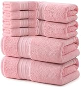 REDKISS Pink Towel Set of 8-100% Cotton Luxury Bath Towels Set for Bathroom, 600 GSM Highly Absor...