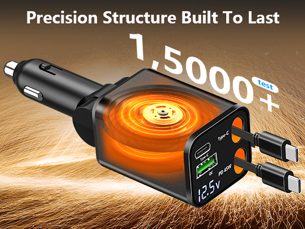 Retractable Car Charger USB C 120W USB C Car Charger 4-IN-1 PD/QC Power Cigarette Lighter Adapter