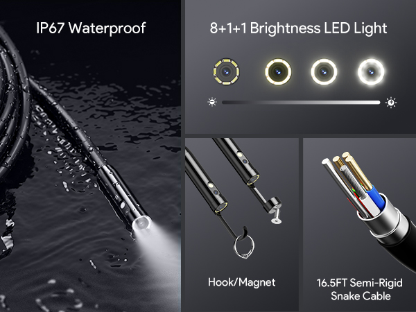 Endoscope Camera with Lights Snake Inspection Scope Camera Industrial Borescope