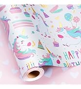 MAYPLUSS Unicorn Wrapping Paper for Girl, 17 Inch x 16.5 Feet Birthday Gift Wrap Featuring Gold C...