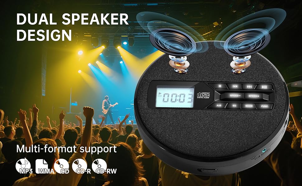 Portable CD Player with Dual Speakers - Premium Bluetooth Stereo Sound System
