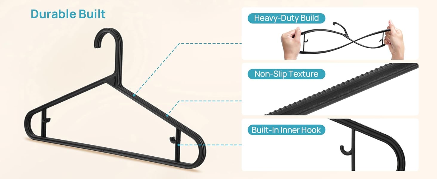 black plastic hangers