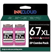 INKCLOUD Remanufactured 67XL Color Ink Cartridge High-Yield Compatible with HP 67 XL for HP DeskJ...
