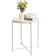 danpinera Side Table Round Metal, Outdoor Side Table Small Sofa End Table Indoor Accent Table Rou...