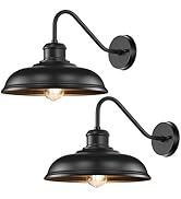 Outdoor Wall Light Fixtures 2-Pack, 17.25” Farmhouse Black Barn Lights, Gooseneck Exterior Lighti...