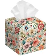 Leather Tissue Box Holder Colorful Floral Tissue Box Cover Facial Paper Case Organizer Cube Napki...