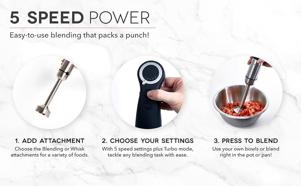 Hand Blender, Whisk, Puree, Blend, Turbo Blend, Milkshake