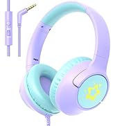 Kids Headphones with Cord, 85/94dB Volume Limit, Wired Over-Ear Girls Headphones for Kids with Mi...