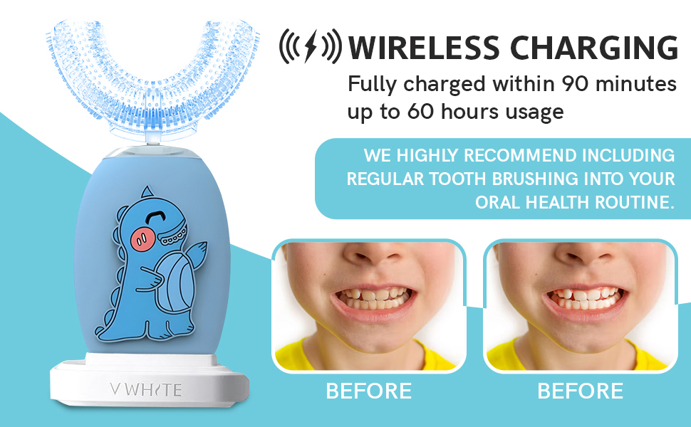 V-WHITE Electric Toothbrush Kids- Ultrasonic U-Shaped Toothbrushes for Teeth Whitening - 360° Mouth
