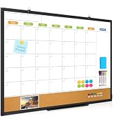 Calendar Whiteboard for Wall, 36" x 24" Dry Erase Month White Board Black | Double-Sided Magnetic...