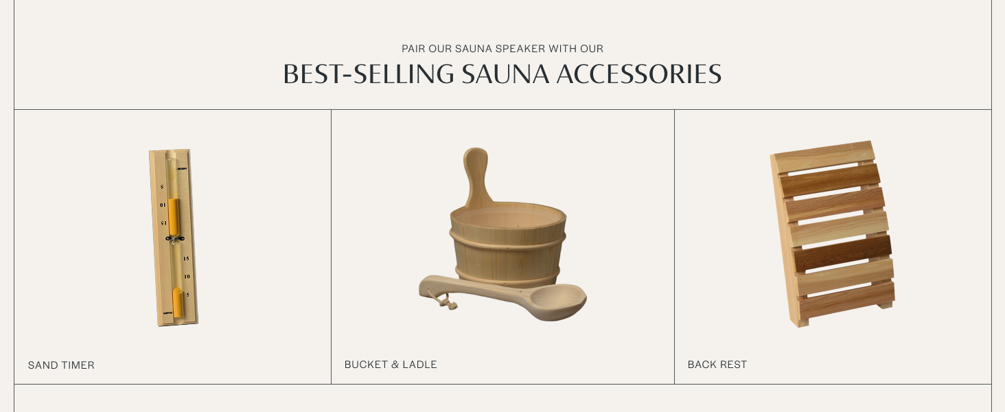 Pair our speaker with our line of luxury, red cedar accessories such as the back rest or sand timer