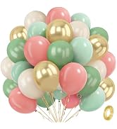 Sage Green Pink Gold Balloons,50 Pcs 12Inch Dusty Olive Mint Green Sand White Metallic Gold Ballo...