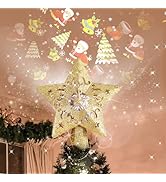 Sanniu Christmas Tree Topper - Christmas Tree Topper Lighted with 3D Rotating - LED Hollow Glitte...