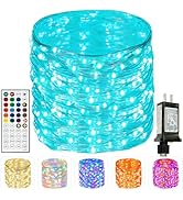 66Ft 200 LED RGB Color Changing 4th of July Fairy Lights Plug in, Waterproof String Lights with R...