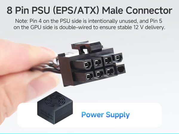 8 Pin GPU Power Cable with 6+2 Pin PCIe Connector for Stable Power Delivery to Graphics Cards