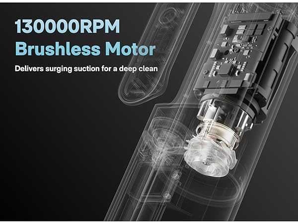 225W brushless motor (130,000 RPM) delivers strong suction for deep clean