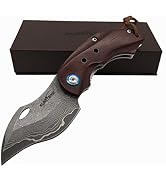 ALBATROSS HGDK003 Sharp Damascus Folding Pocket Knife with Liner Lock, Yellow Sandalwood Handle, ...