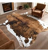 DweIke Faux Cowhide Print Rug for Living Room, 4.6 x 5.2 ft Brown Western Animal Cow Hide Rugs, N...