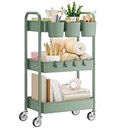 YASONIC 3-Tier Rolling Cart, Green, 66 Pounds Capacity, Mesh Storage Organizer with Lockable Whee...