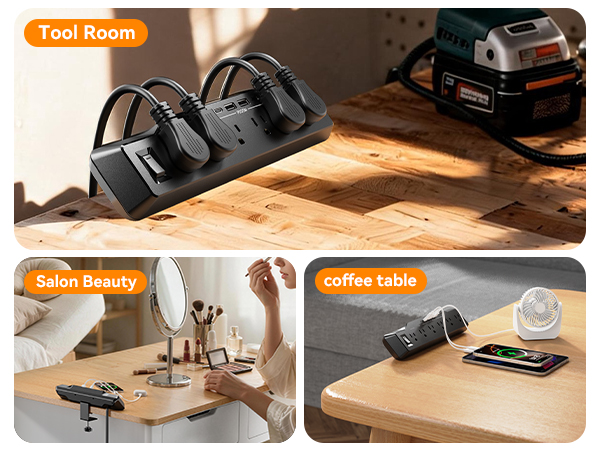6 ft Flat Plug Gaming desk outlet with 1800j surge protector