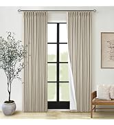 Neutral Pinch Pleated Linen Blackout Curtains 84 Inch Length 2 Panels Thermal Insulated Full Blac...