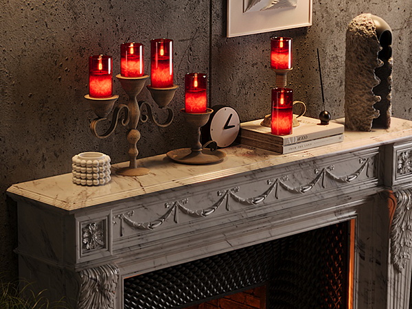 red flickering candles for fireplace decorating