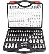 TOMMARS 60-Pc Master Torx Bit Socket and External Socket Set 1/4", 3/8", 1/2" Drive, S2 Steel Bit...
