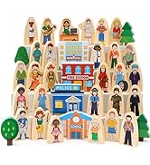 Atoylink 36Pcs Wooden Community Helpers Pretend Play Toys for Kids 3 4 5 6 Year Old, Wooden Peopl...