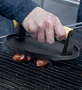 HaSteeL Single Cast Iron Grill Press, Heavy Duty 7In Bacon Burger Press with Wooden Handle, Pre-S...