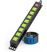 Metal 8 Outlet Mountable Power Strip, Wall Mount Outlet Power Strip Heavy Duty, Commercial Shop P...