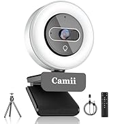 Camii 4K Webcam, Webcam for PC Ultra 4K HD Light and Noise-Canceling Mic, Remote Control, 3X Digi...