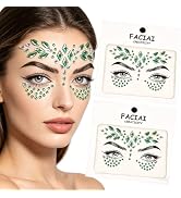 Green Face Gems Rhinestone Stickers, Mermaid Face Jewels for St. Patrick's Day, Festival Face Gli...