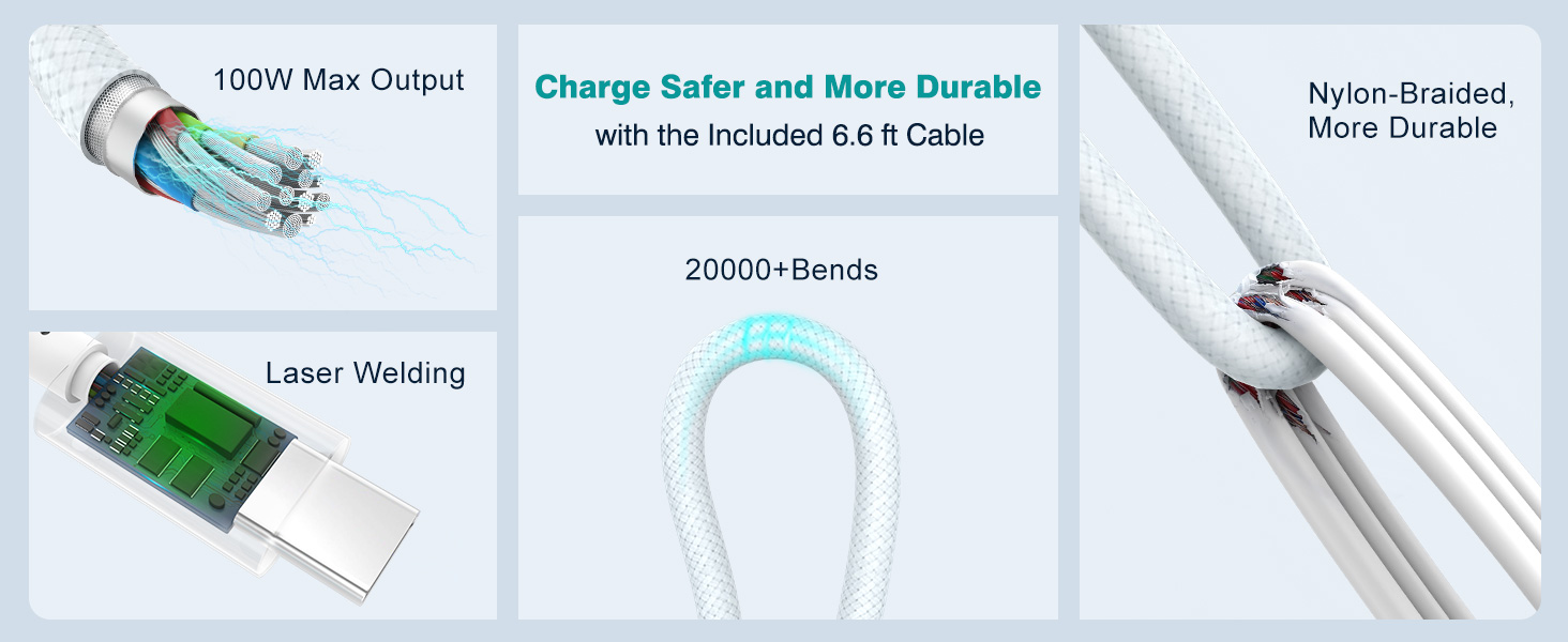 Charge Safer and More Durable with the Included 6.6 ft Cable