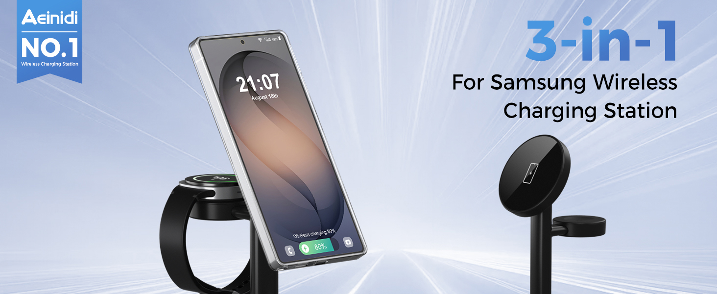 Magnetic Wireless Charger for Samsung, 3 in 1 Charging Station Compatible with Samsung Galaxy